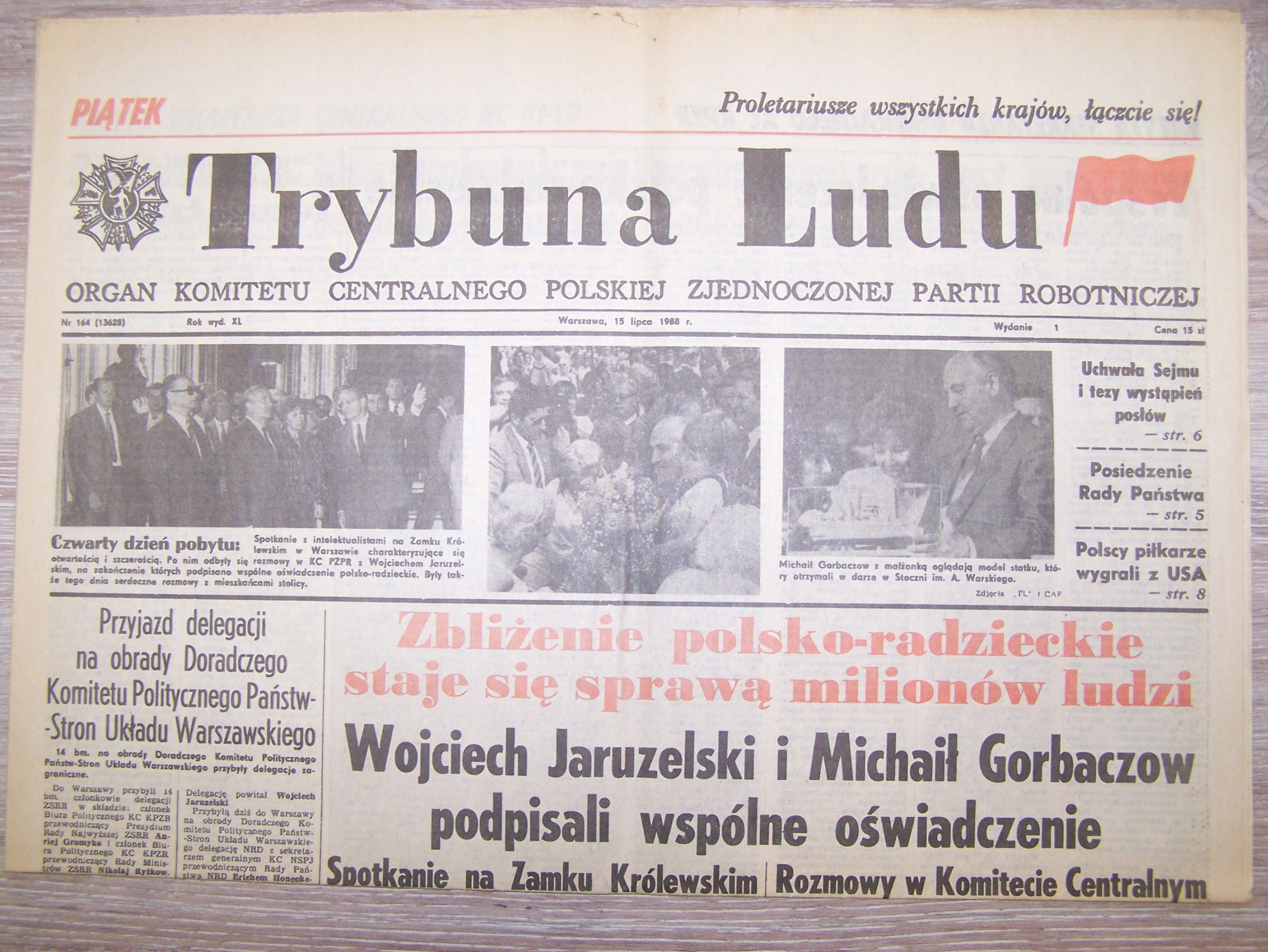 TRYBUNA LUDU - DZIENNIK KC PZPR Z 15. VII. 1988 ROKU.