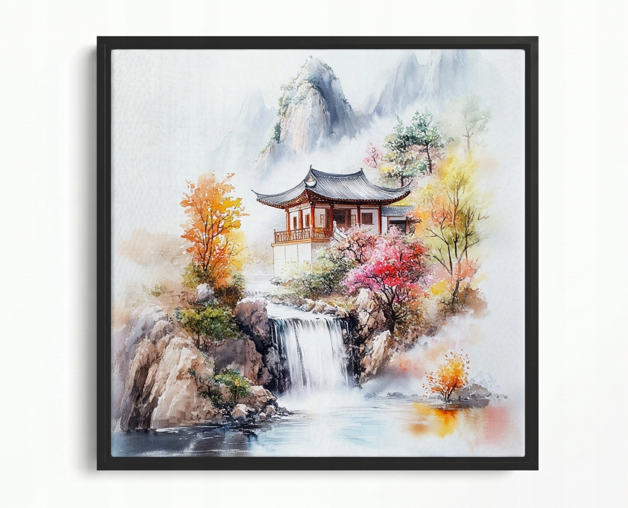 Obraz Rám American Box Japonsko Ázia Hory Vodopád Farebné Stromy 60x60