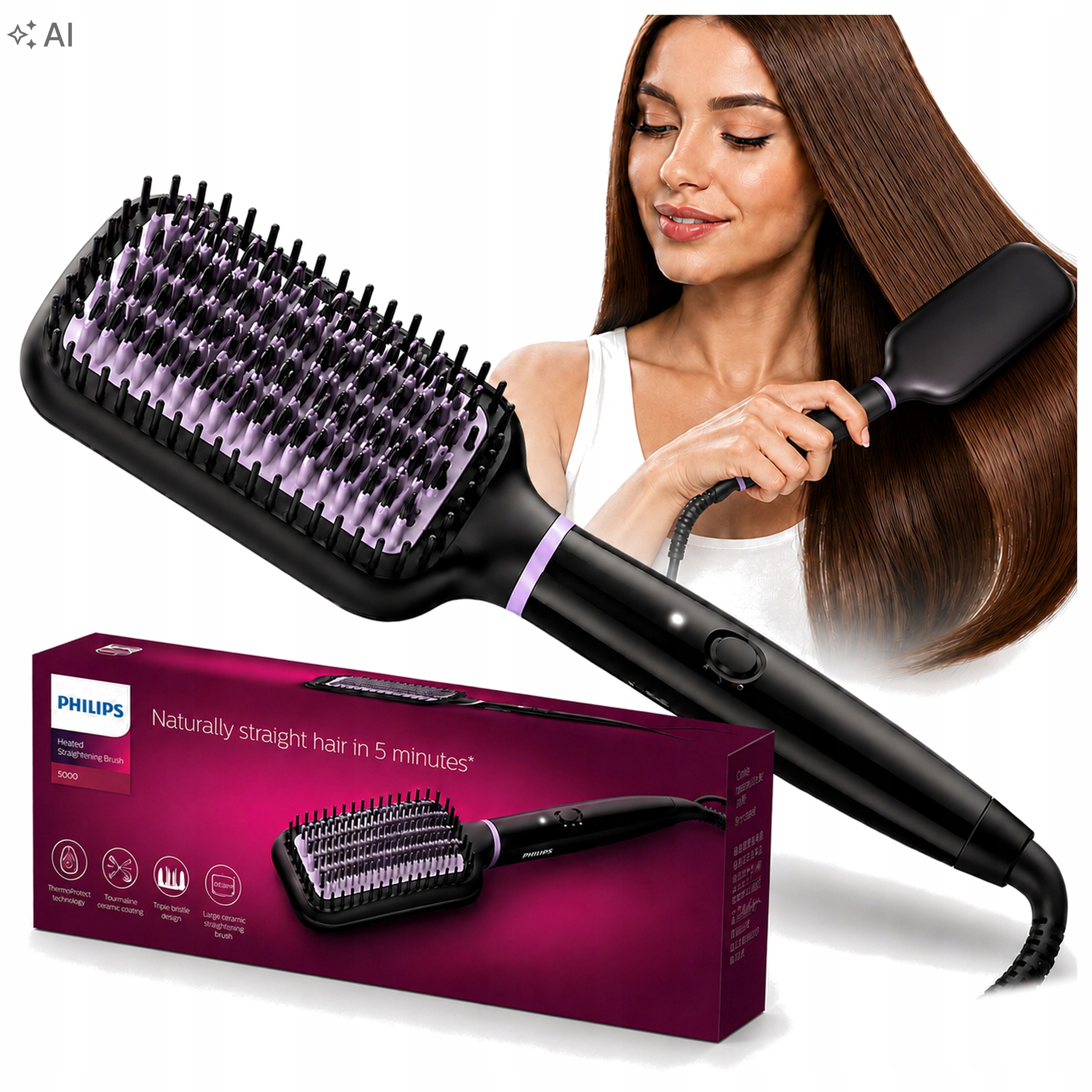 Szczotka Prostująca Do Włosów Philips ThermoProtect Podgrzewana Jonizacja