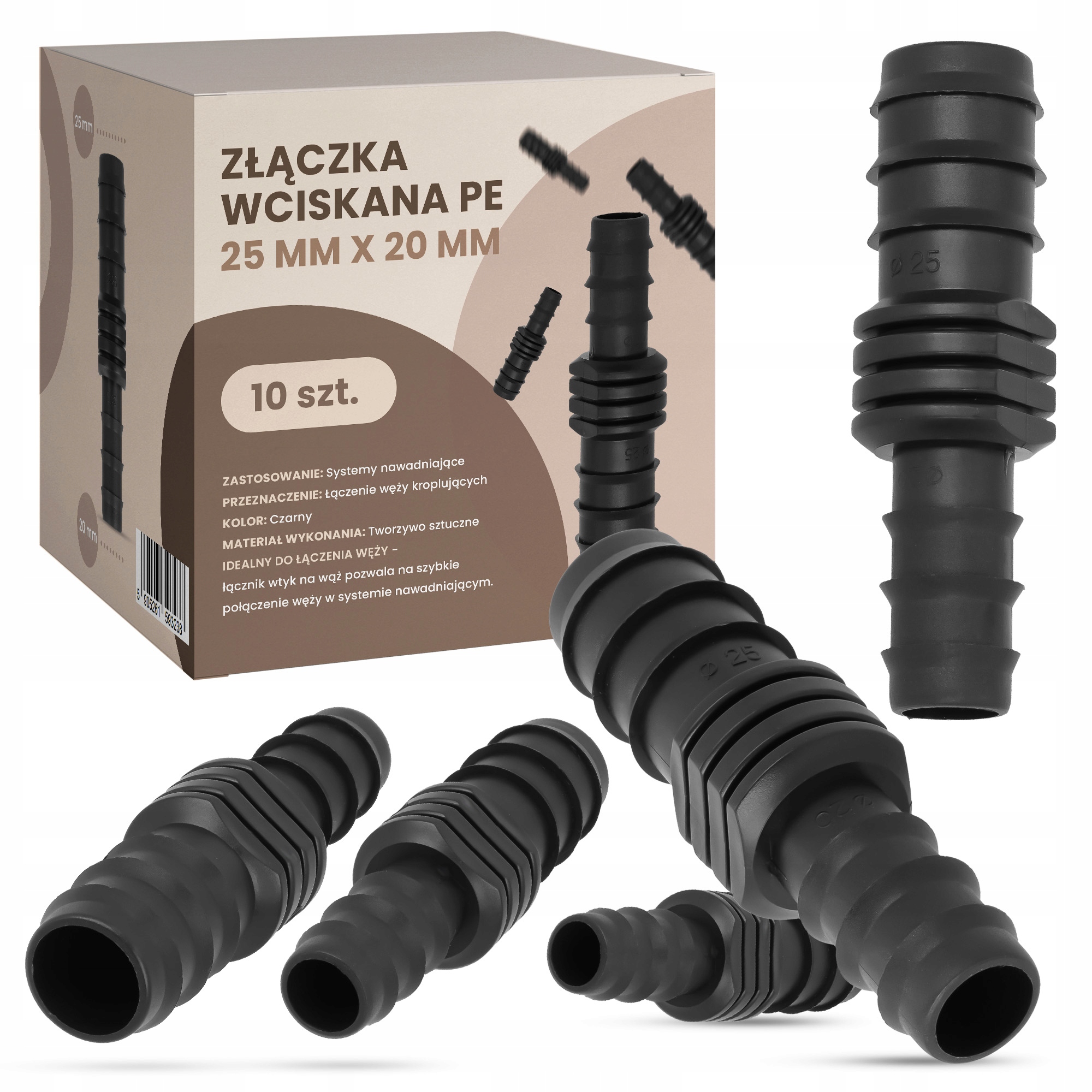 

10x Złączka Wciskana Pe 25x20mm Łącznik Węża Rur