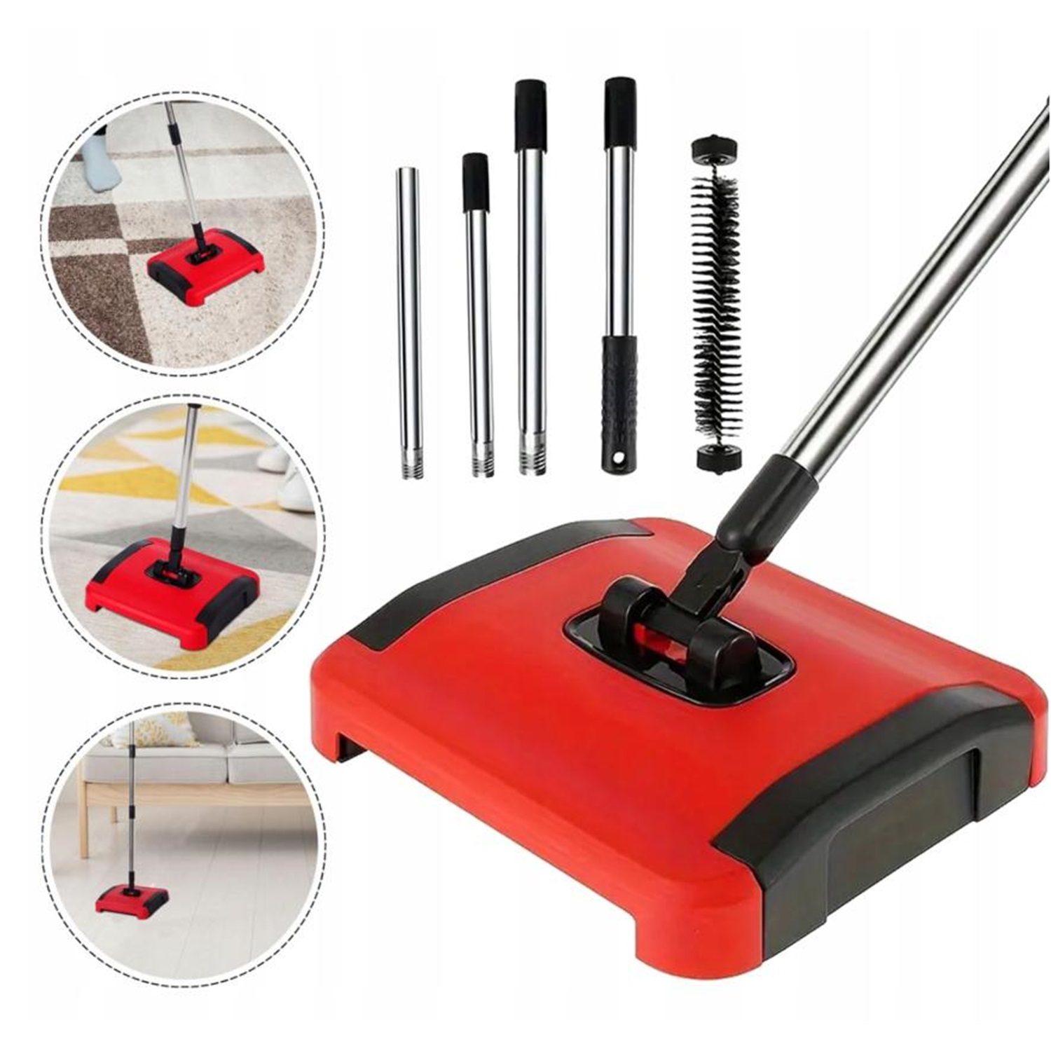 Ruční Zametací Stroj Na Koberce, 3-VRSTVÁ Kartáčová Srst Zvířat, Odpadky