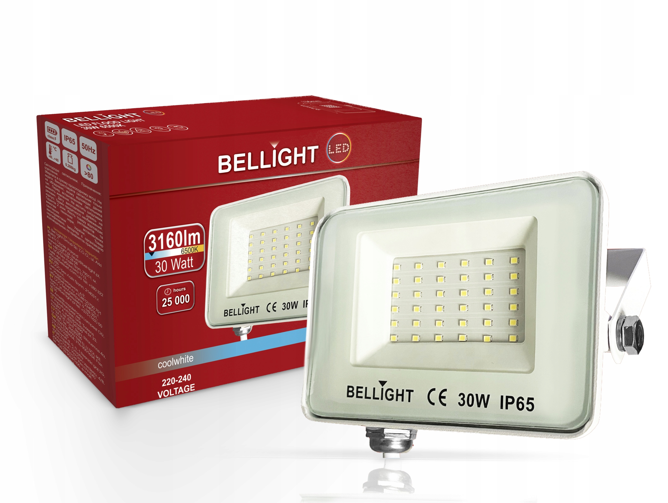 

Halogen Naświetlacz Led 30W 6500K 3160lm IP65 Biał