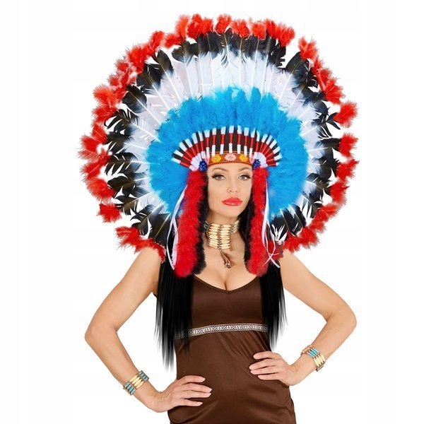 PIÓROPUSZ WODZA INDIANINA INDIAŃSKI NIEBIESKI XXL Kolor dominujący wielokolorowy