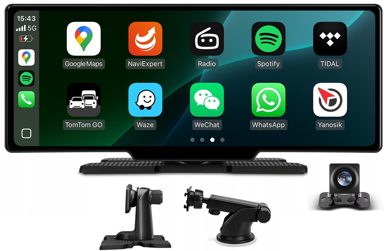 Monitor 10" Apple Carplay Android Auto Kamera Cofania Uchwyt Na Szybę