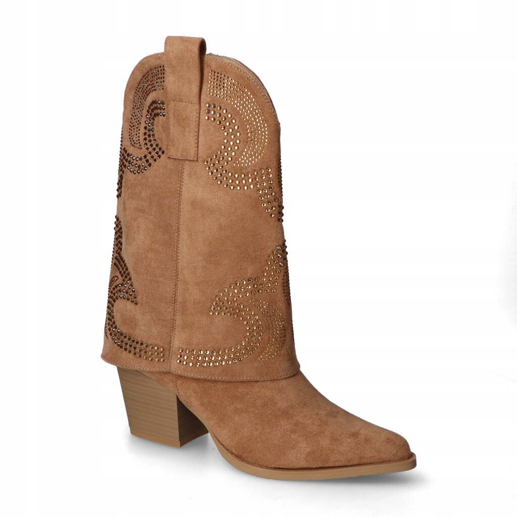 Kozačky S.Barski HY42-153 Béžové Camel semiš Zdobené Šatonové Růže 40