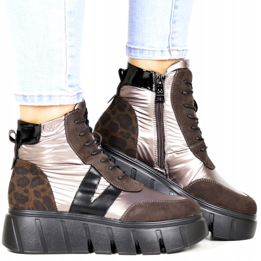 Dámské Zateplené Tenisky Kotníkové Boty Na Platformě S Tlustou Podrážkou, Hnědé