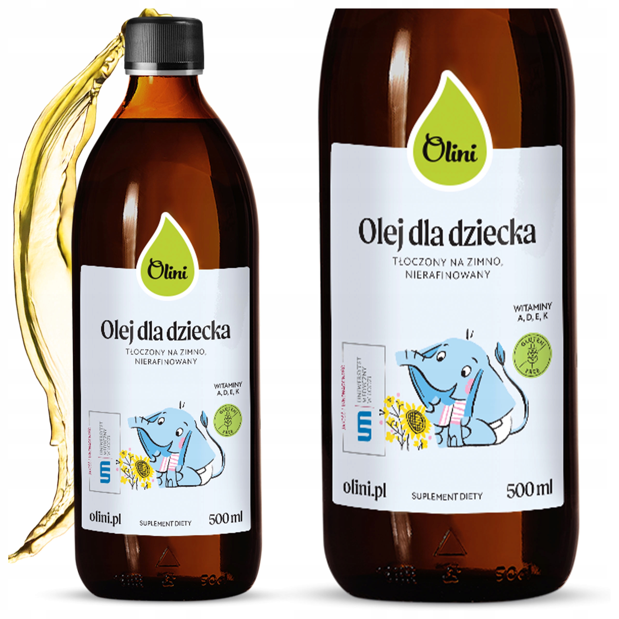 Levně Dětský olej 500 ml vitamín A, K2, D3, E, nerafinovaný Olini