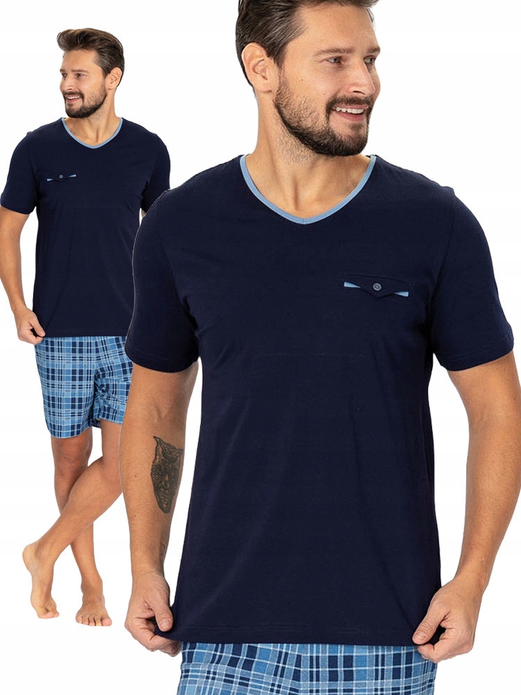 Hotberg Leon – elegantní tmavě modré krátké pánské pyžamo se vzorem XL