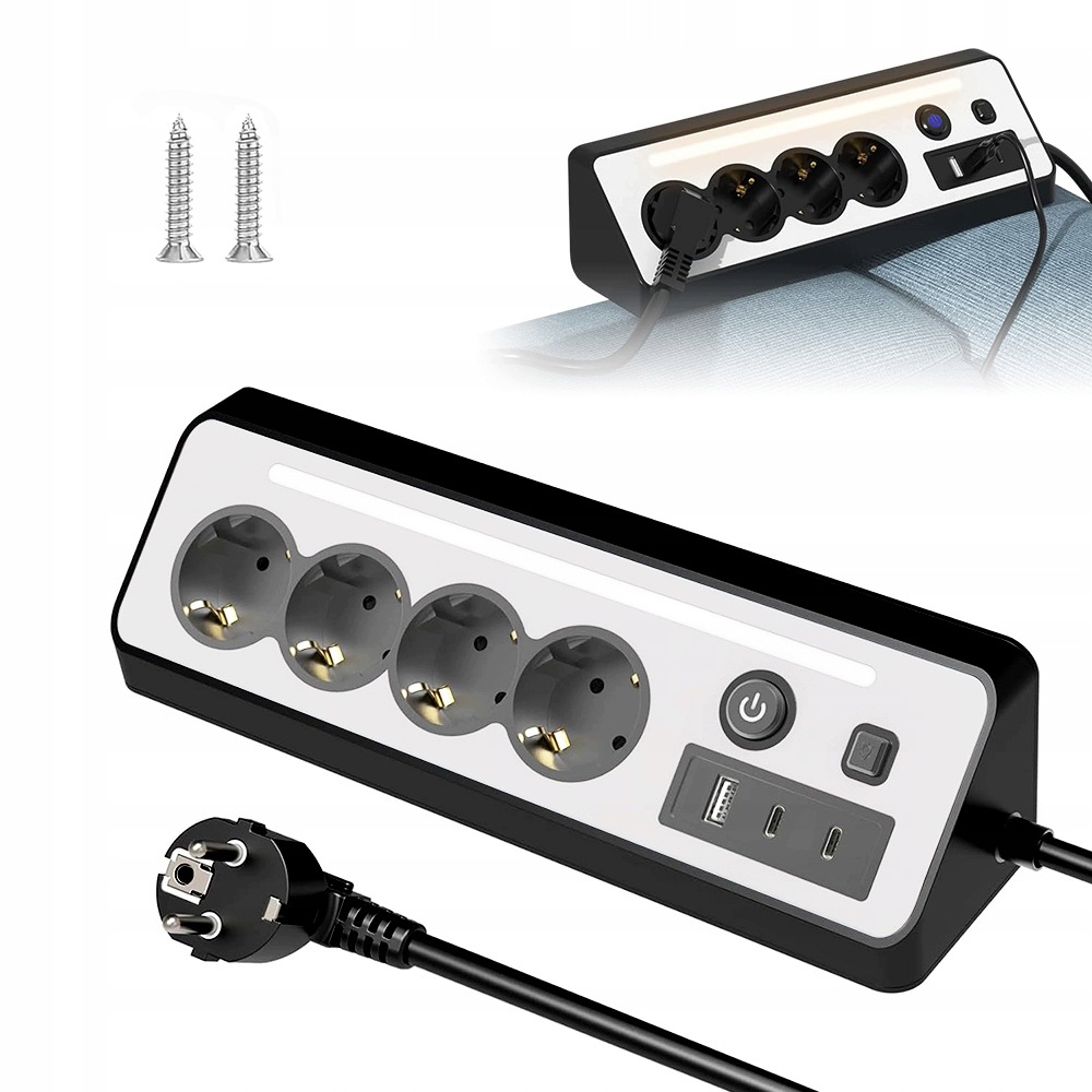 Prodlužovací Kabel Zásuvková Lišta Siec 1,5M 4 zásuvky 220V 3x Usb nabíječka