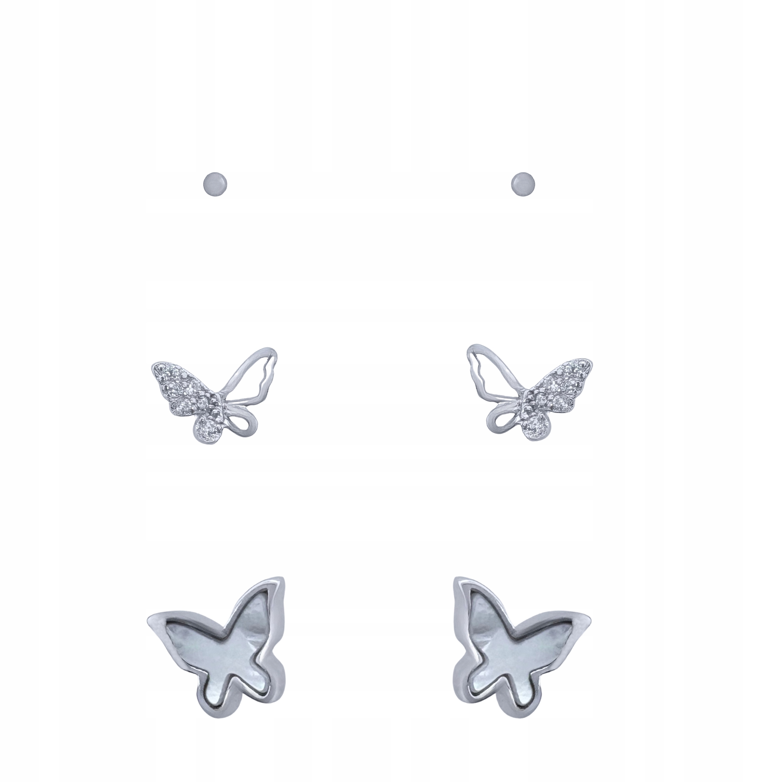 Stříbrné Náušnice 3 Páry Tyčinky Bílé Malé Motýlky Šroubky Stříbro O Ryzosti 925