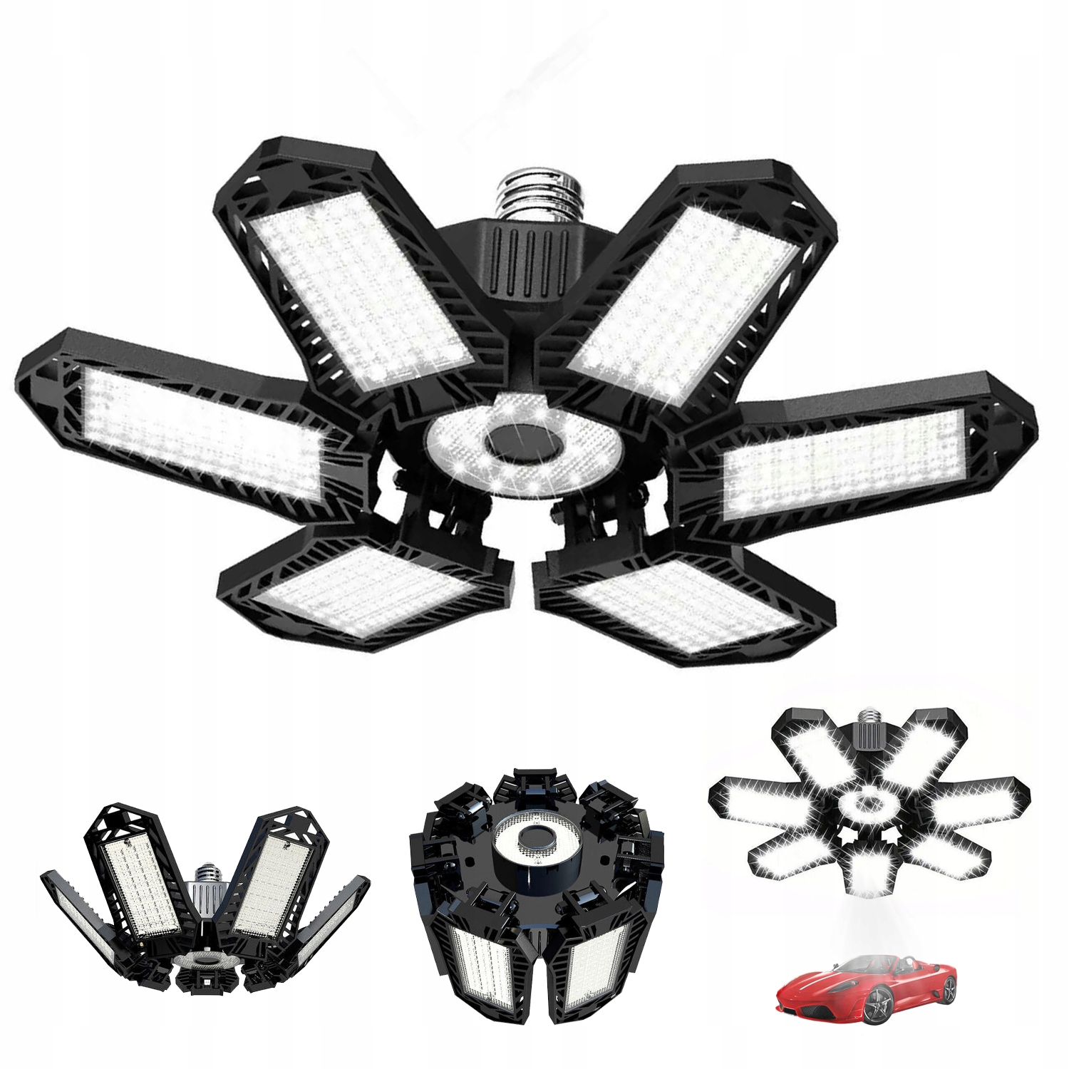 Lampa Garażowa Led Sufitowa 200W Eliminuje Ciemne Kąty 7 Paneli E27 Jasne