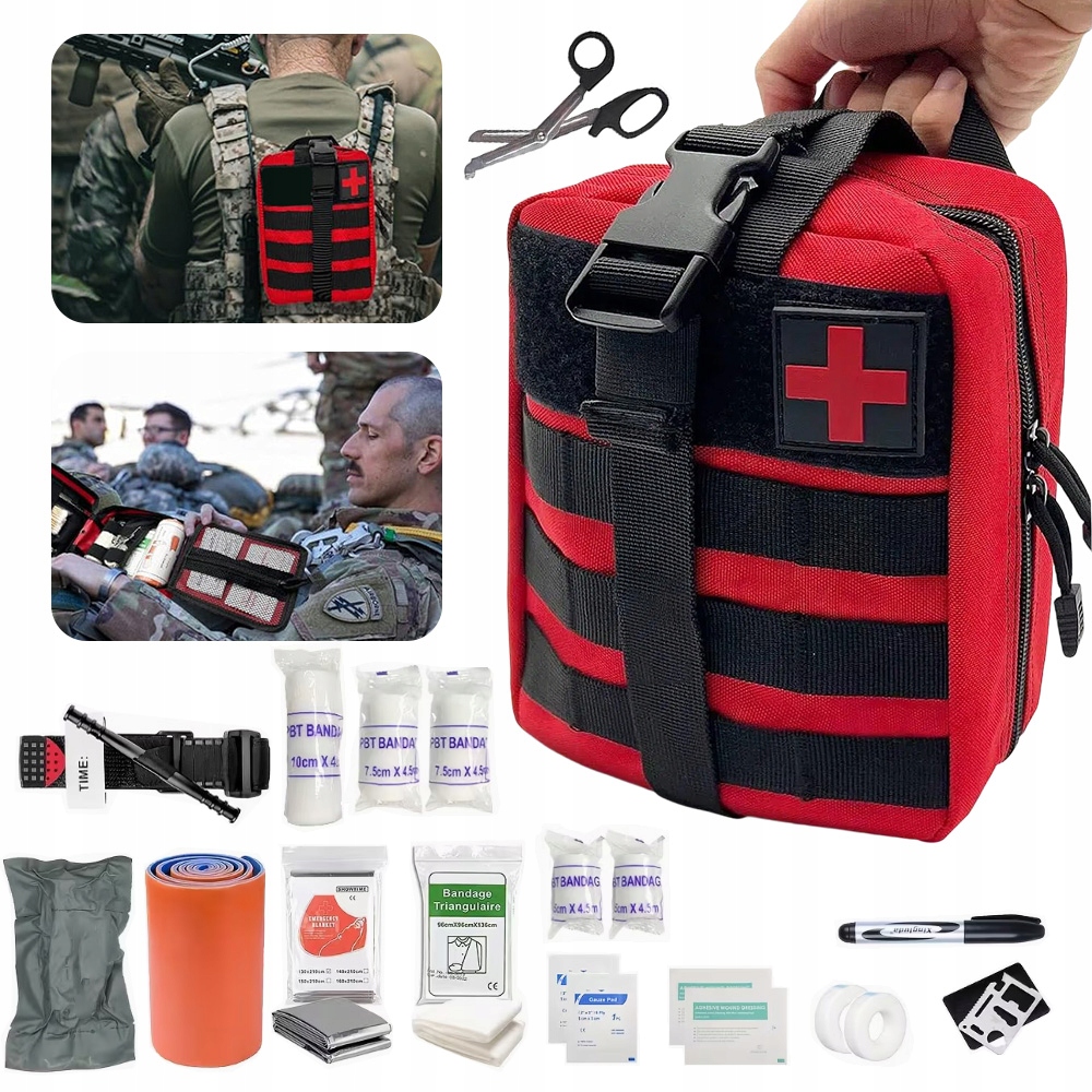 Zestaw Do Przetrwania Czerwony Łatwy Do Przekazu 50 Elementów Wodoobronny