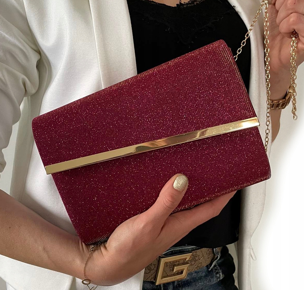 BŁYSZCZĄCA PIĘKNA TOREBKA KOPERTÓWKA BISKUPI/ZIELONY OPALIZUJĄCA Model kopertówka