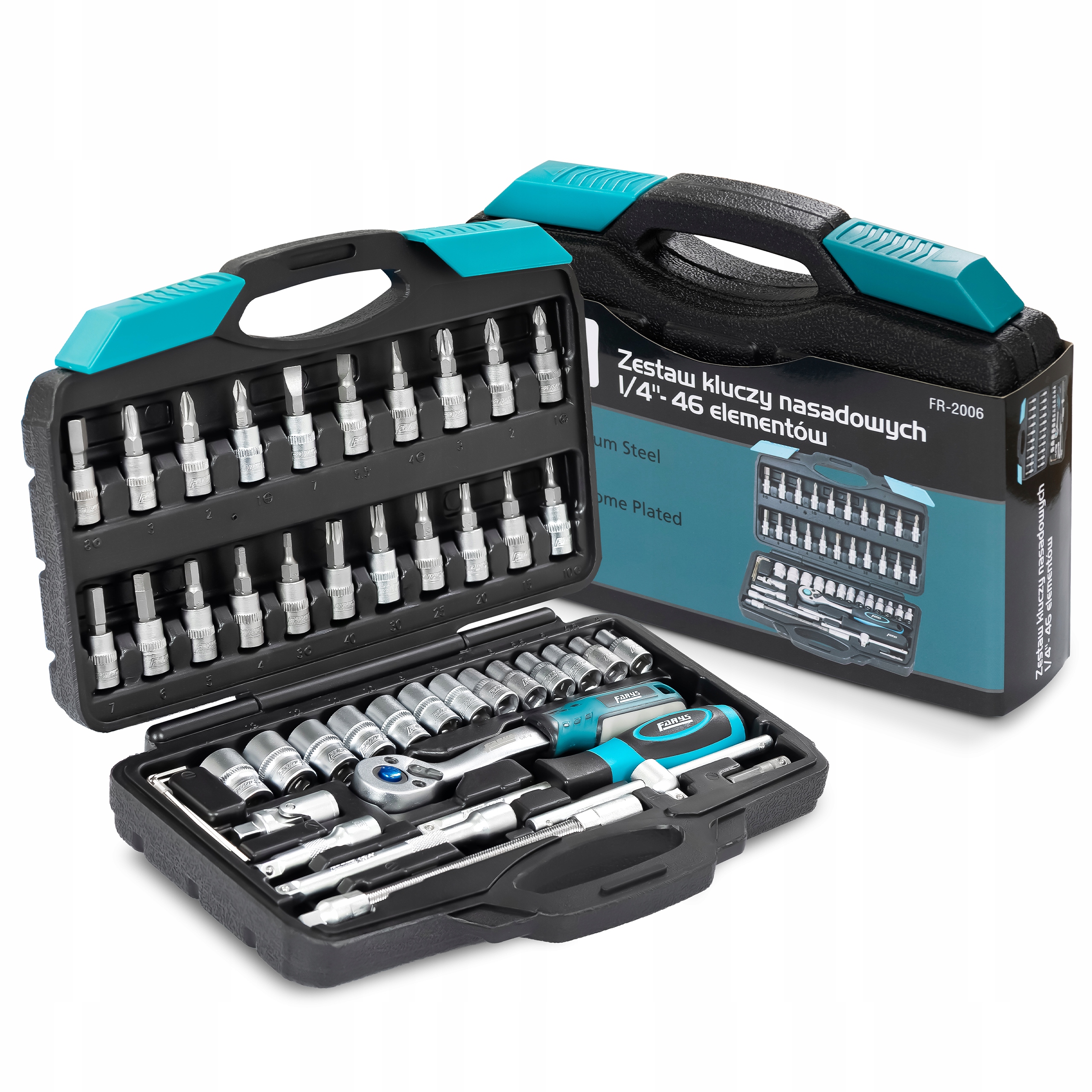 Zestaw Kluczy Nasadowych 1/4'' Imbus Torx Grzechotka Narzędzia 46el. Farys