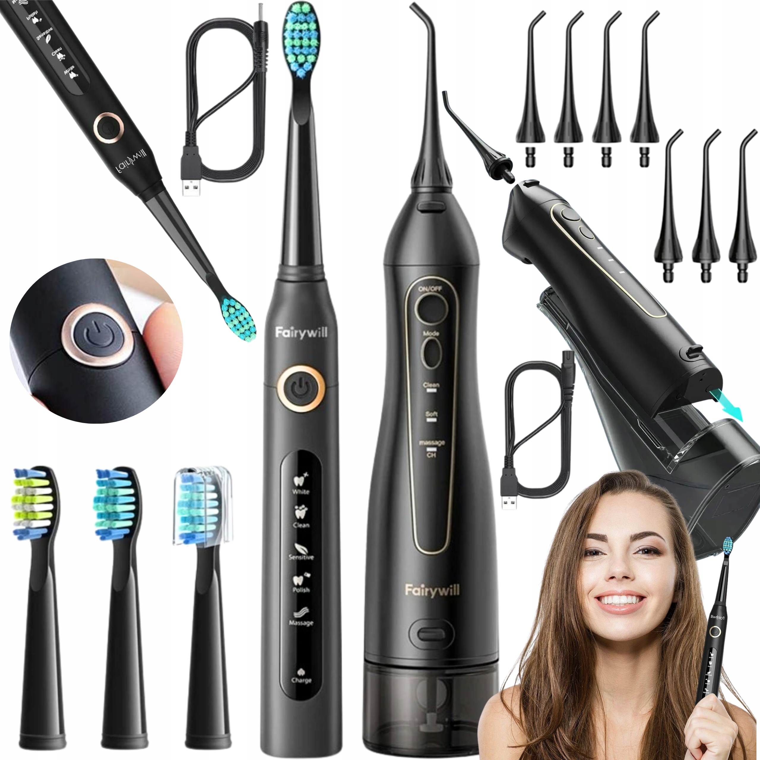 Zestaw Irygator Do Zębów Szczoteczka Soniczna Do Zębów Z Końcówkami