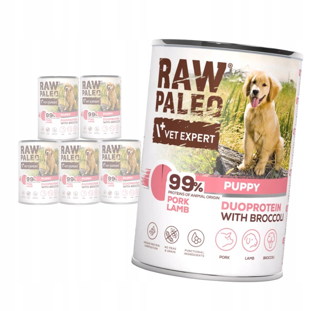 Levně Raw Paleo Puppy 6x400g Vlhké Krmivo pro štěňata Vepřové jehněčí maso