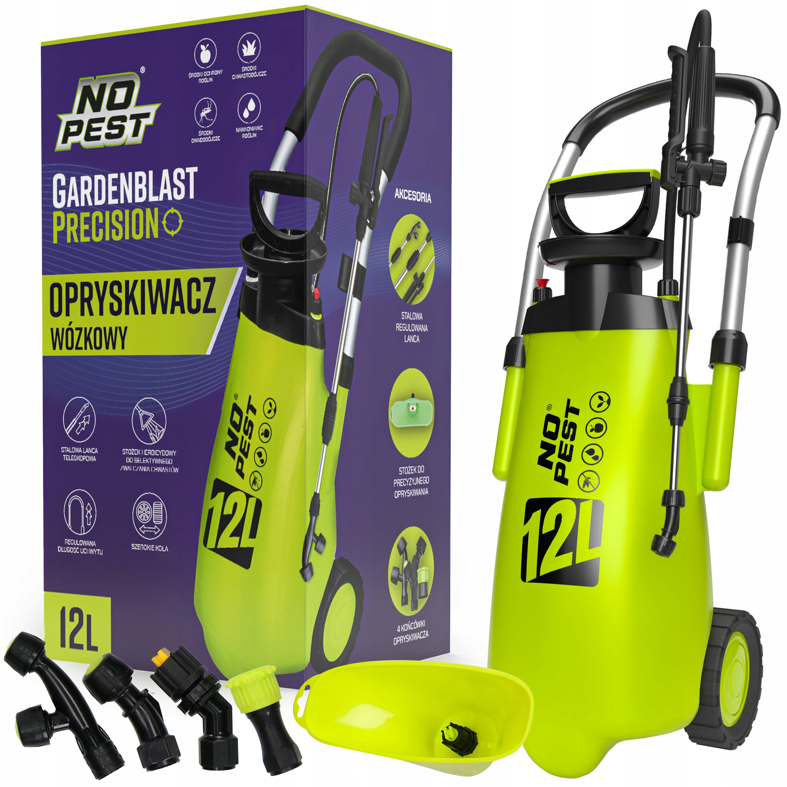 Opryskiwacz Wózkowy Na Kółkach Duży Wymienne Dysze Gardenblast No Pest 12L