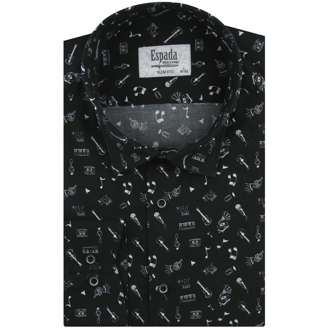 Koszula Męska Wizytowa do garnituru czarna w nuty Slim Fit H524