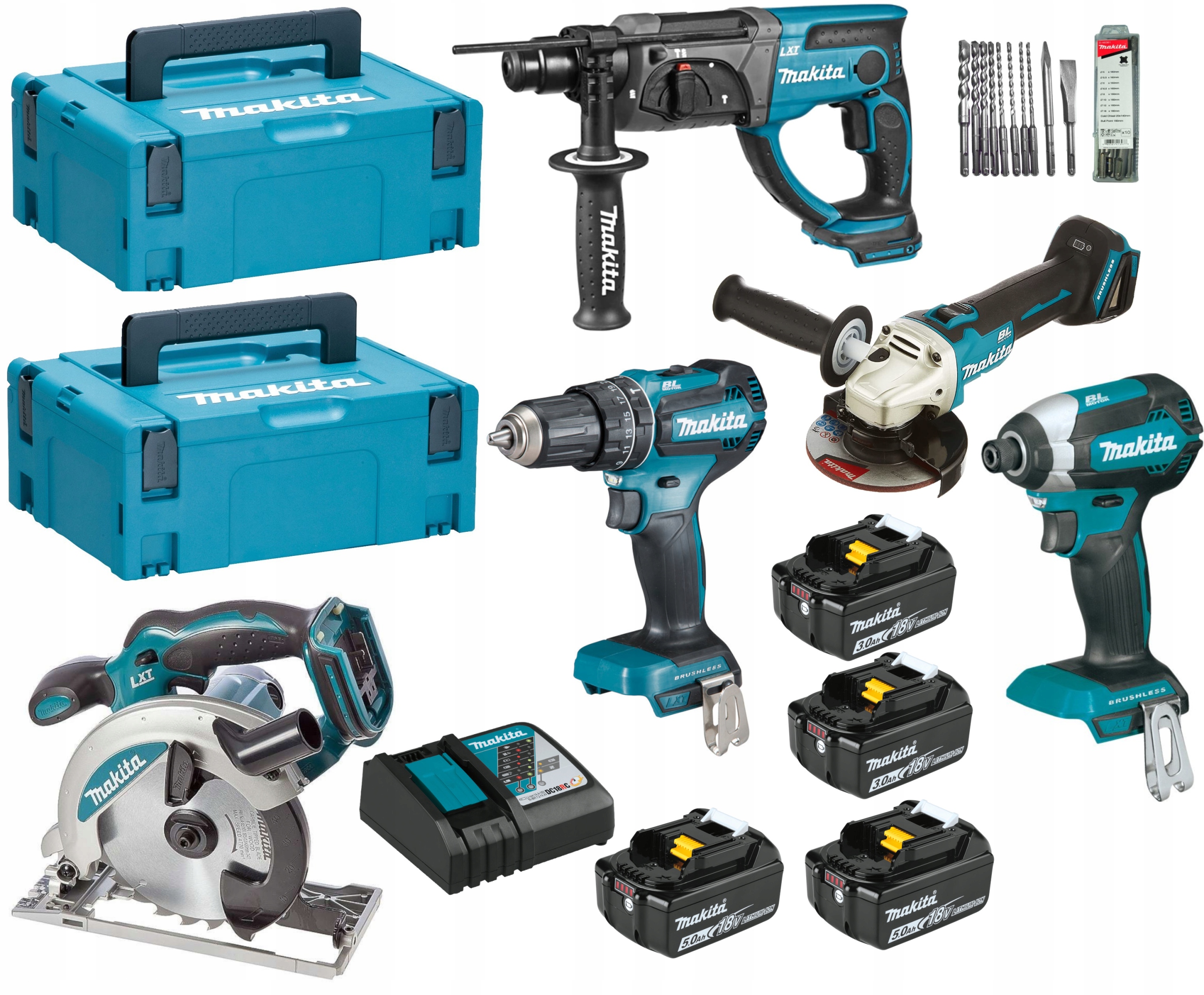 Makita Zestaw 5szt Wkrętarka Szlifierka DHR202 18V