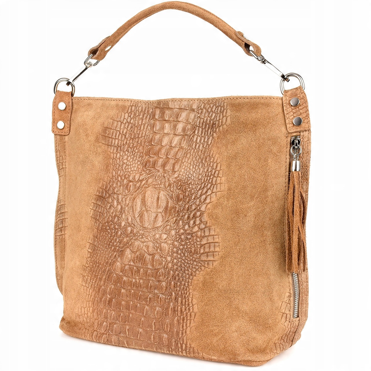 

Torebka skórzana zamszowa Croco shopper duża