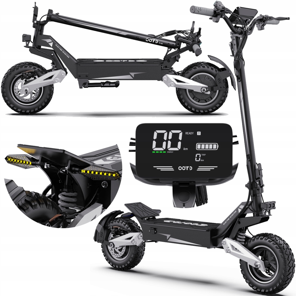 Elektryczny Skuter Terenowy 11" Ootd T10, 900W, Bateria 13.5AH, Zasięg do 45KM, Pojemność Baterii 648WH, Prędkość do 50KM/H