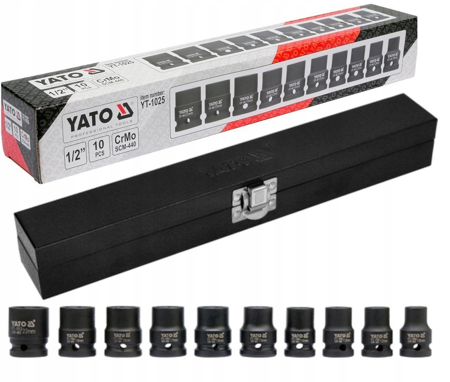 Yato YT-1025 Klucze udarowe nasadowe nasadki zestaw As-drive 1/2" 10szt.