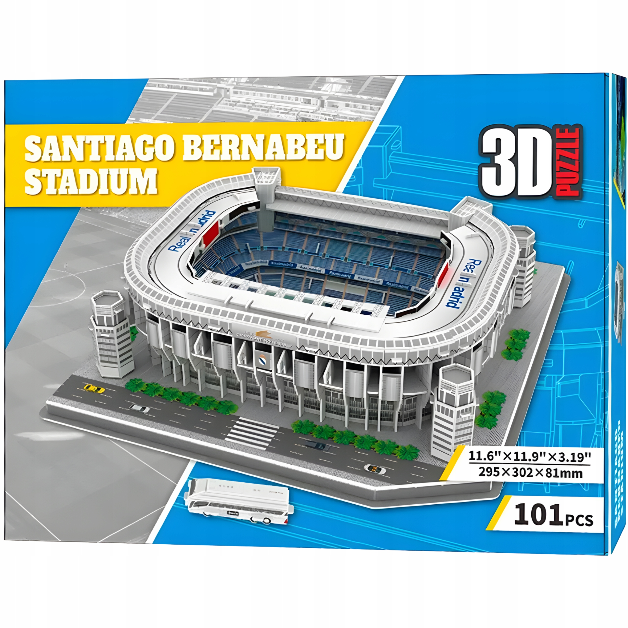 Puzzle 3D stadion Santiago Bernabeu Real Madryt 101 elementów – Wymiary i sposób składania