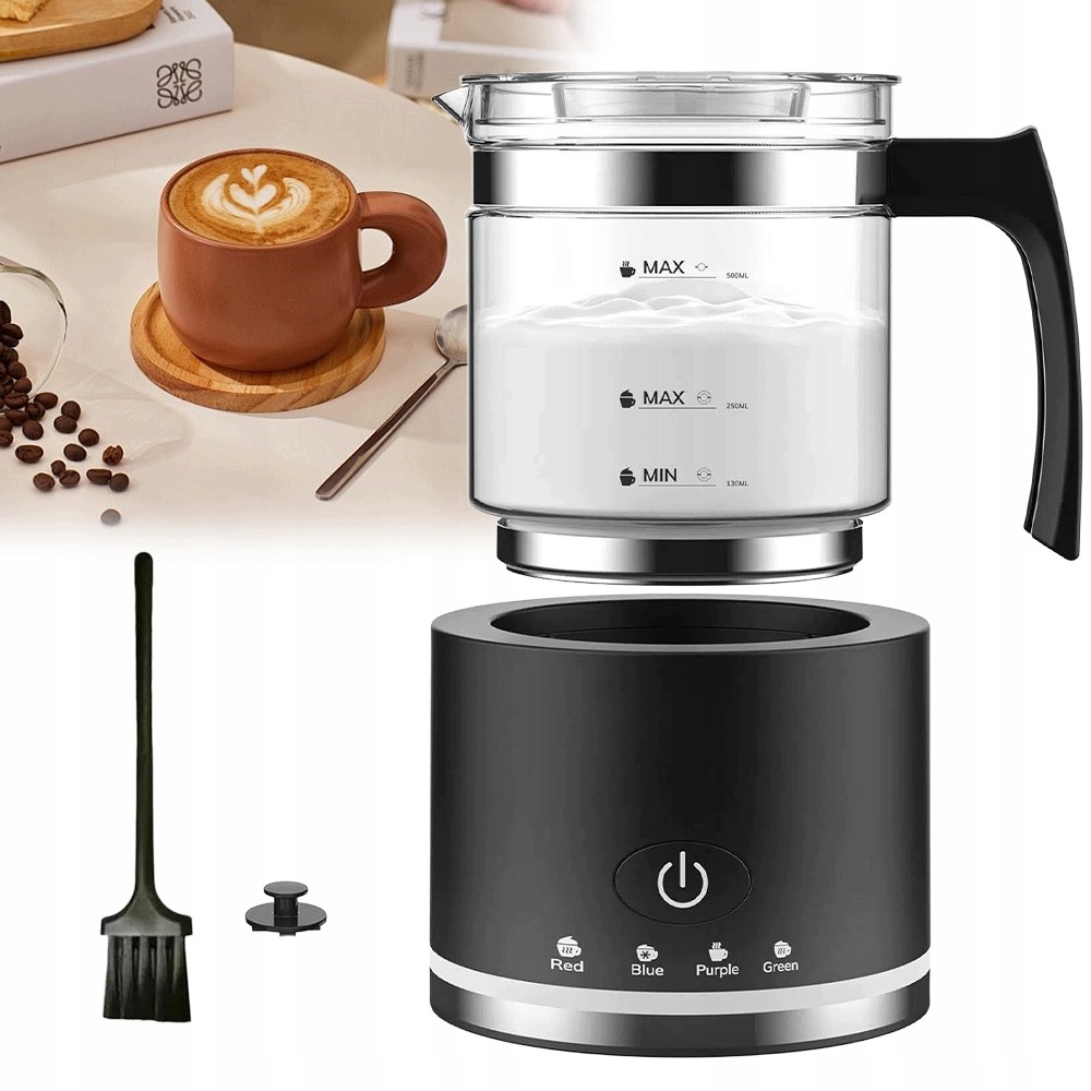 Elektrický Napěňovač Mléka 500 ML Skleněný 4V1 Ohřívač Kávy