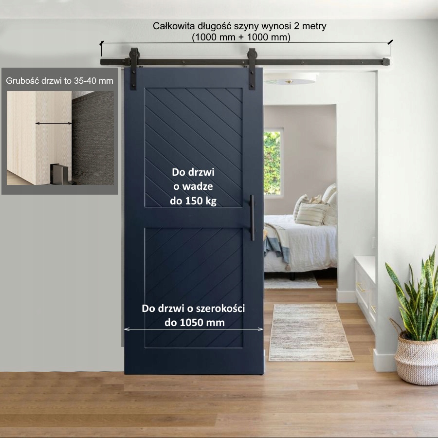 System do drzwi przesuwnych Z PROWADNICĄ Z LITEGO METALU, wzór "LOFT" Marka inna