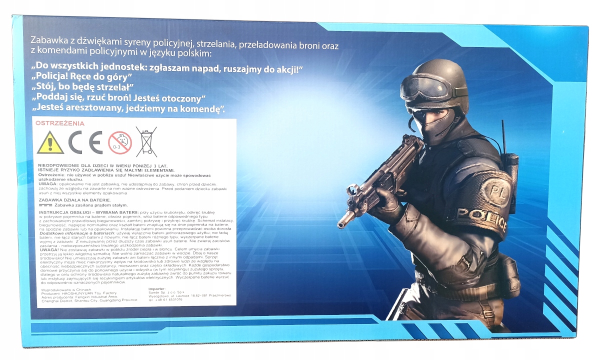 ZESTAW POLICJANTA KOMANDOSA PISTOLET KAJDANKI ODZNAKA Marka Swede