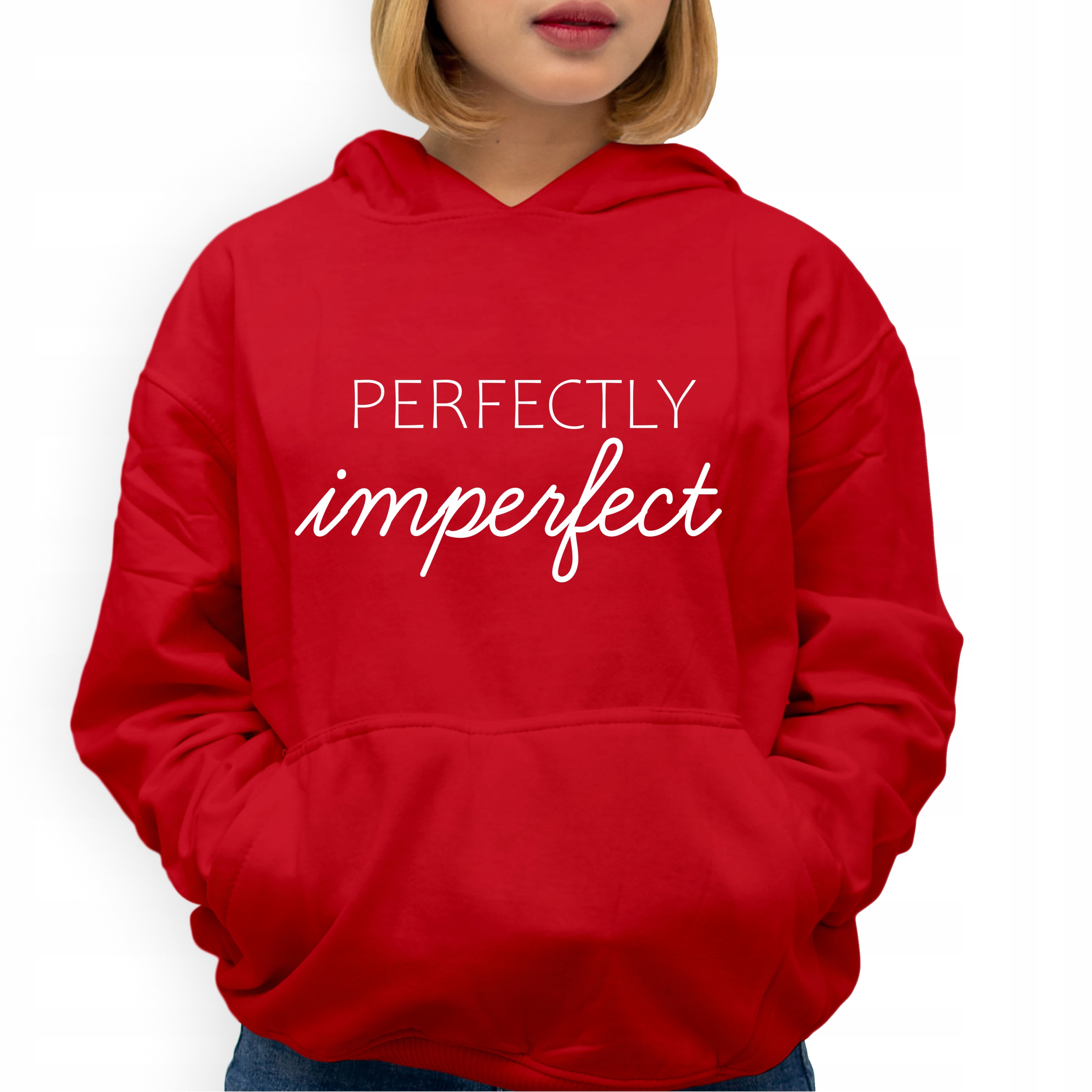 Mikina červená S Kapucí Perfectly Imperfect jako Dárek k Vel velikosti M