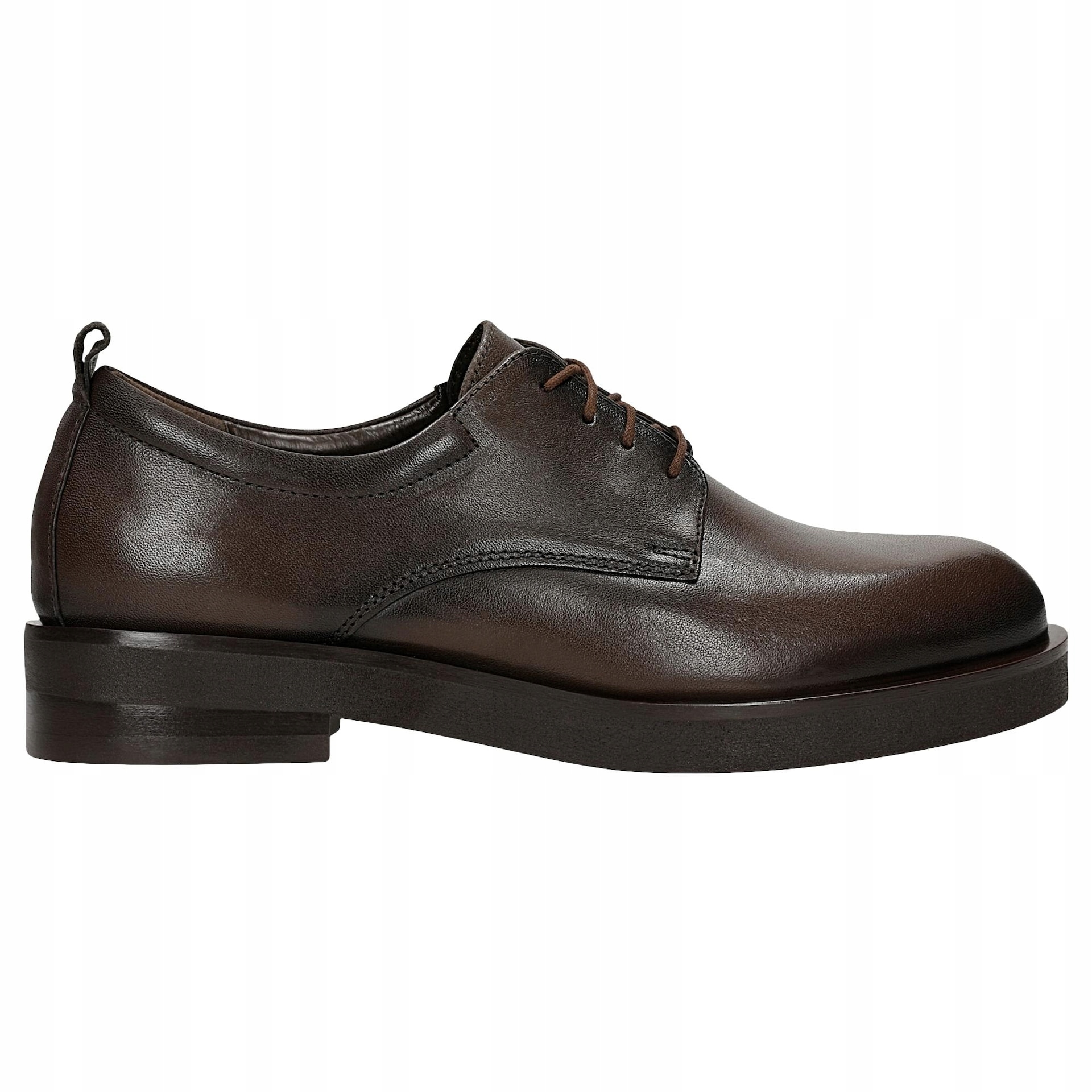 Tmavě hnědé šněrovací dámské polobotky z lícové kůže, velikost vel.