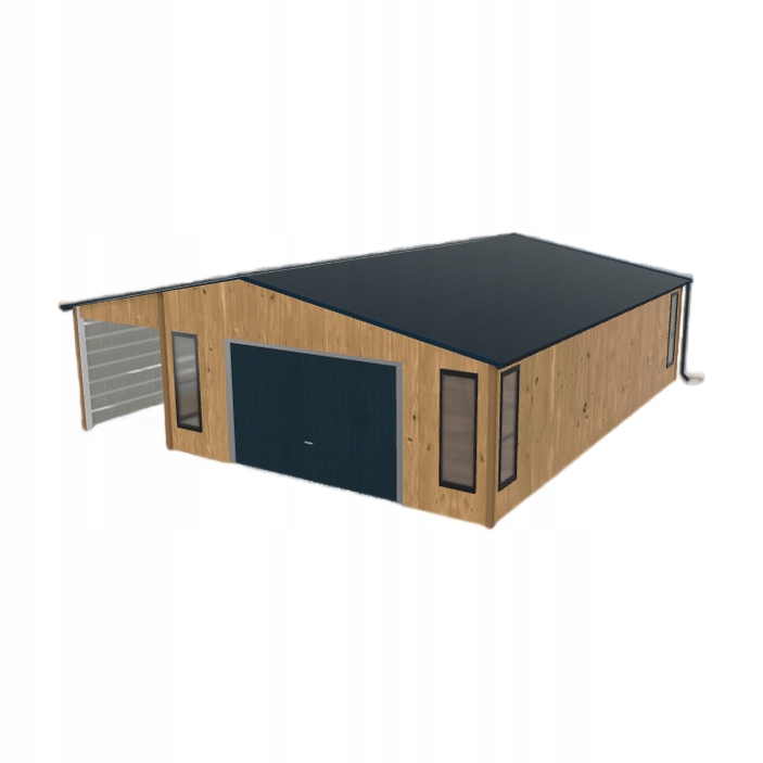 Plechová garáž 5.5 x 8.5 m s přístřeškem Světlý ořech