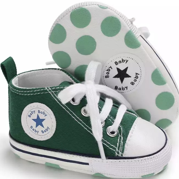 

Buciki niechodki trampki zielone 11 cm wiązane