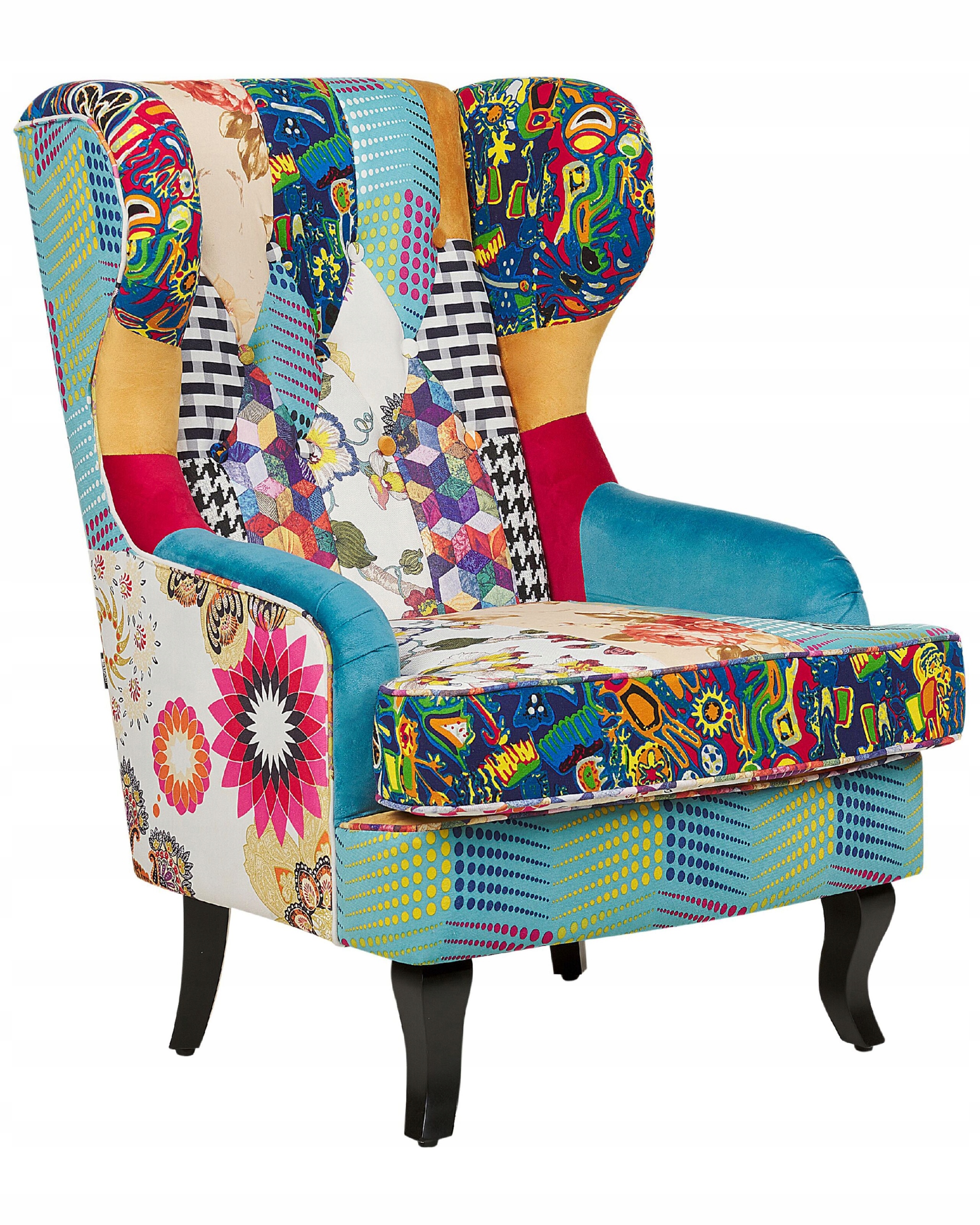 Fotel uszak patchwork wielokolorowy niebieski