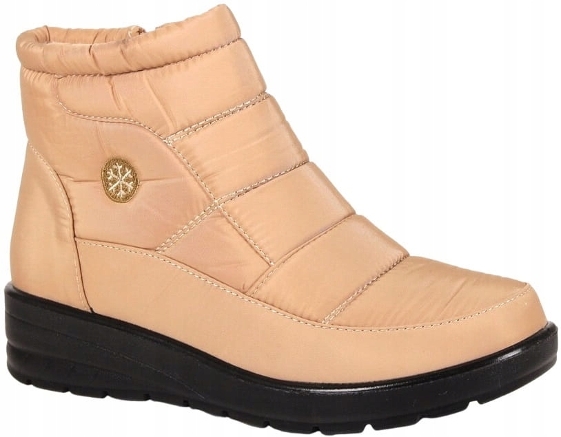 Béžové Nízké Zimní Kotníkové Sněhule S Zateplením