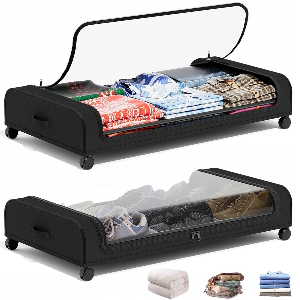 Černý box na oblečení s okénkem a kolečky, sada 2 ks