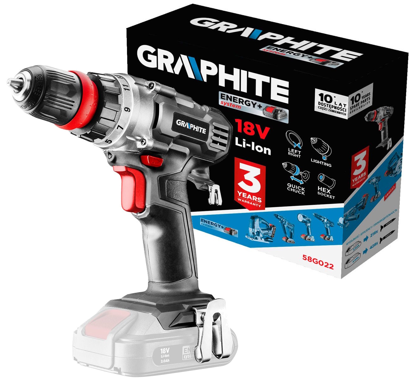 Aku Vrtačka Energy+ 18 V, Li-Ion, 10 mm, bez akumulátoru