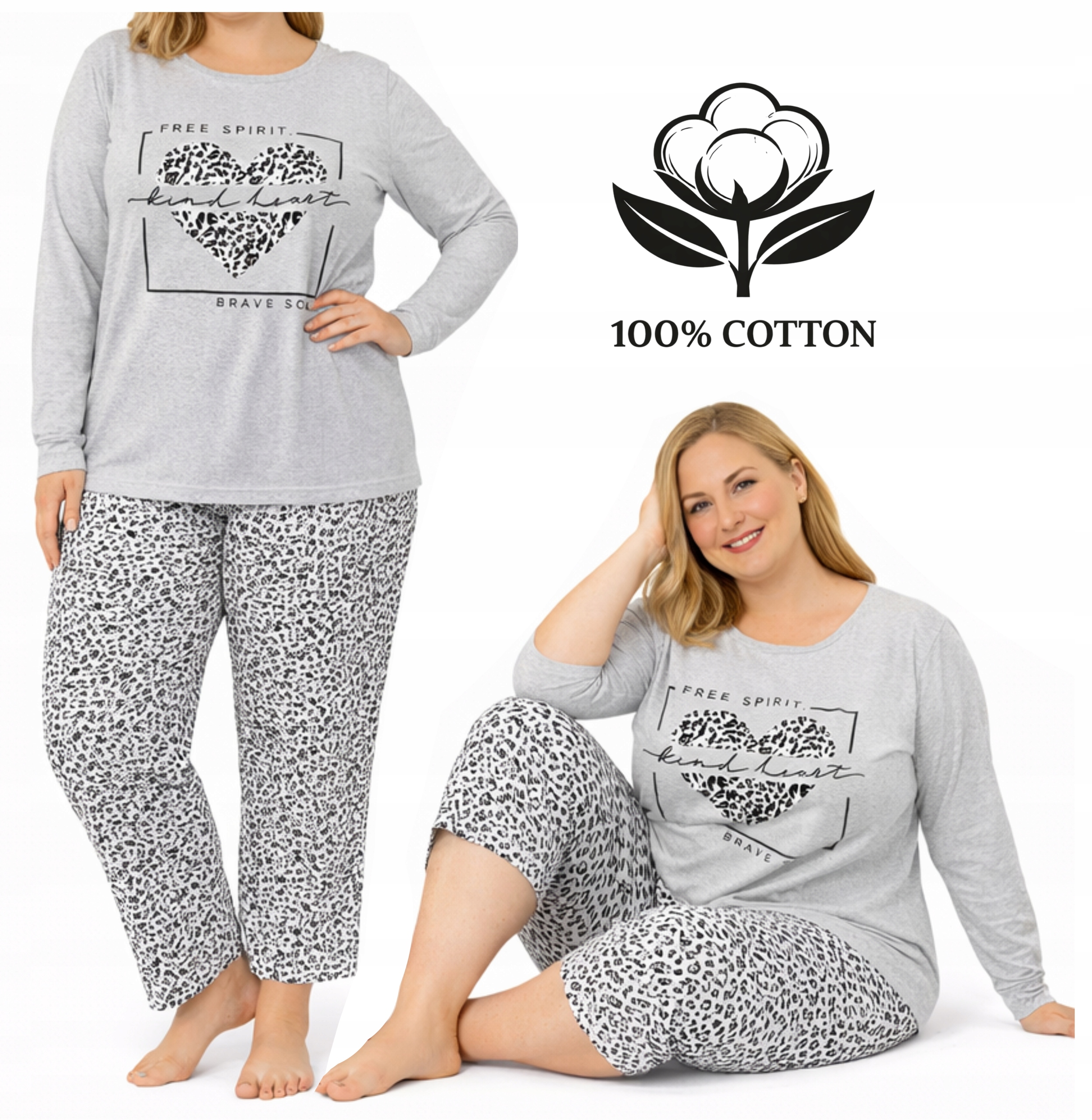 PIŻAMA damska BAWEŁNA panterka DUŻA