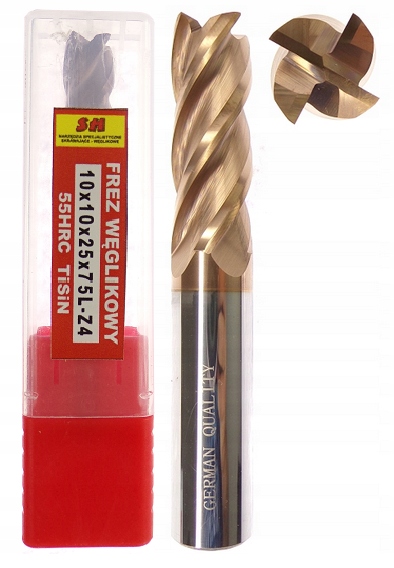 Frez Węglikowy 10mm 55HRC Fi10 Vhm Palcowy 4 Pióra 55 Hrc TiSiN 10x25x75