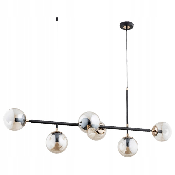 Industriální lampa Primo s zrcadlovými bublinami z černého rámu nad stolem, ostrovem