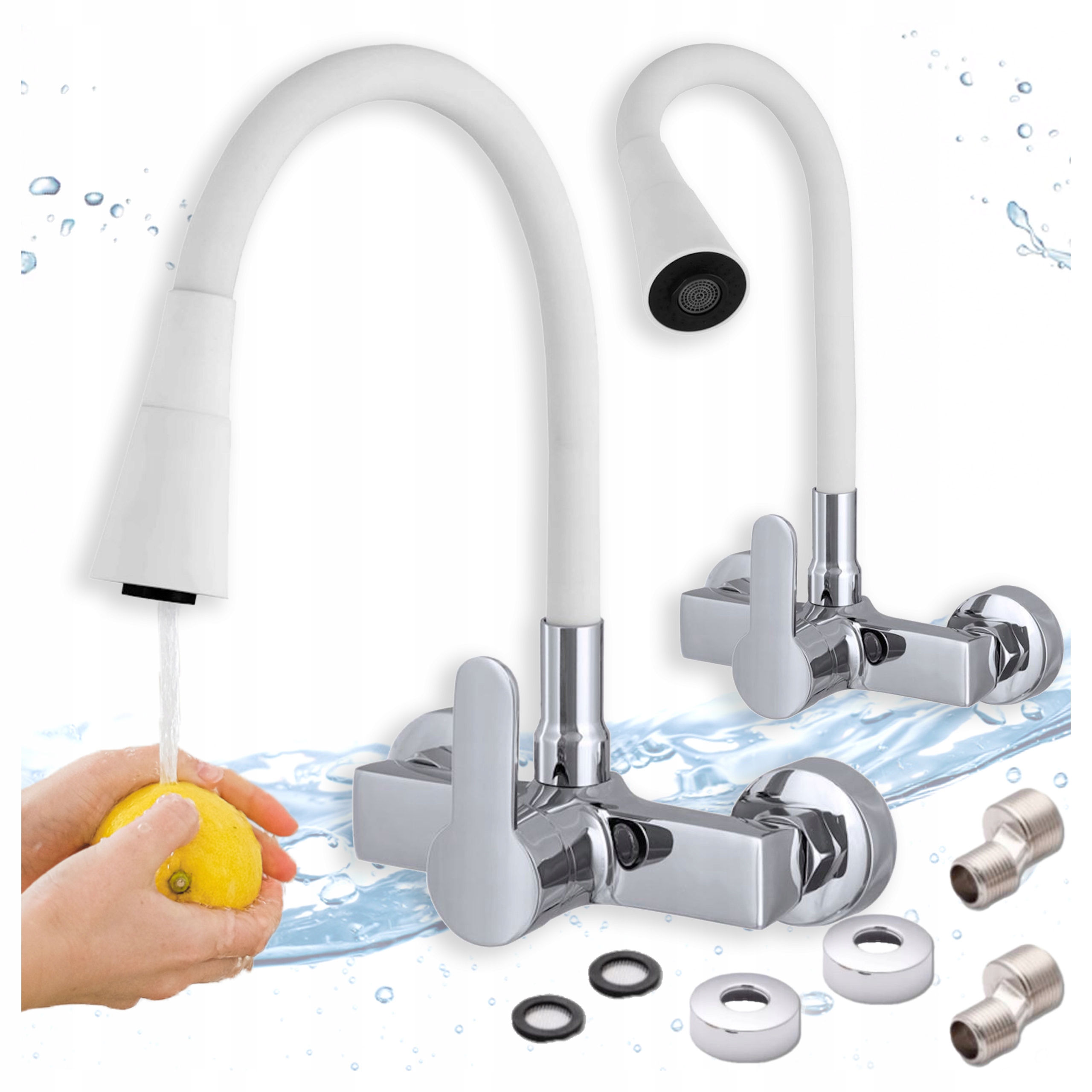 Kuchyňská nástěnná baterie Bílá Flex Plus Elastická s ohýbaným výtokem Kohoutek