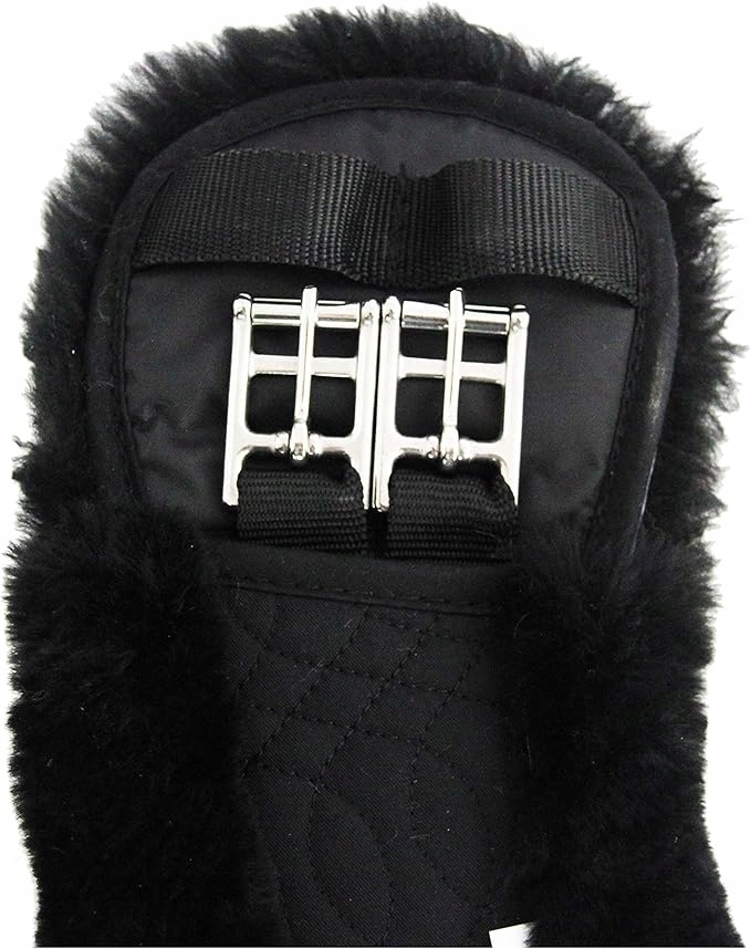 Pásek na sedlo z ovčí kůže s přezkou z z nerezové oceli Černý 75 cm