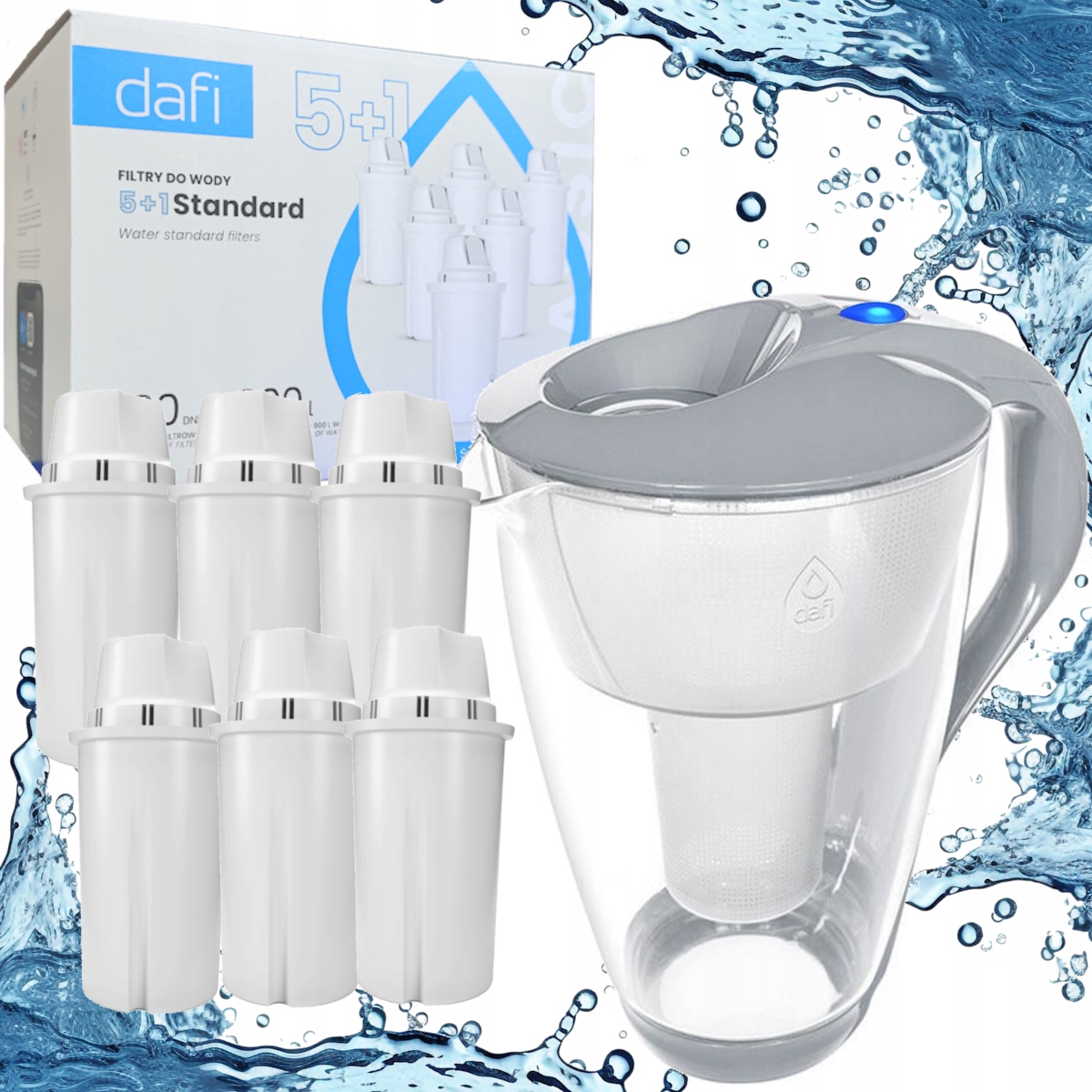 Skleněná filtrační konvice Dafi Crystal Led šedá 6 filtračních vložek Classic