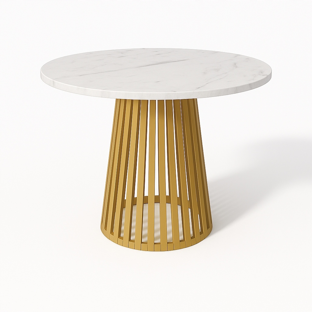 Moderní stůl do obývacího pokoje, stůl Mramor Bílý 100 cm, stůl Zlatý
