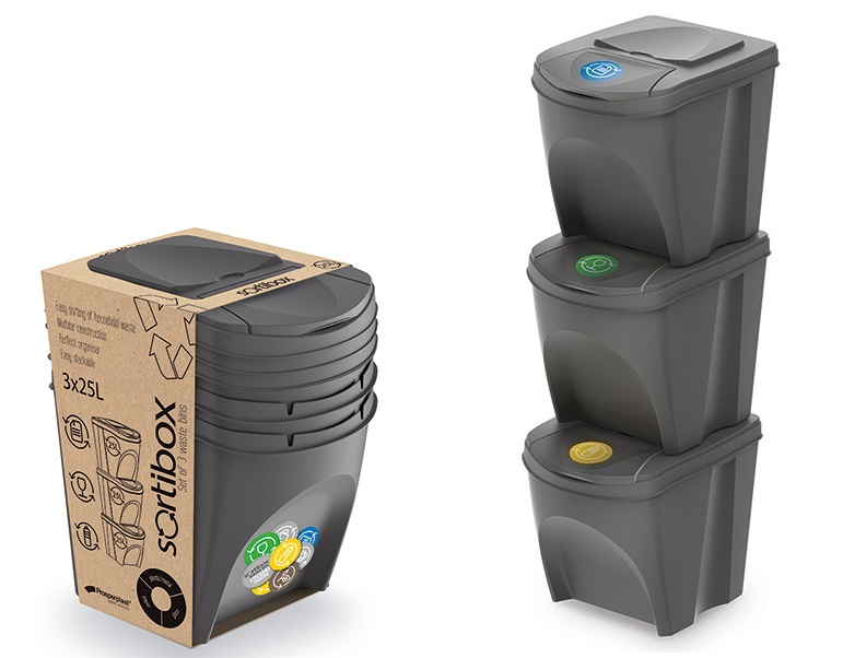 Zestaw 3x Kosz Pojemnik do segregacji śmieci 3x25l