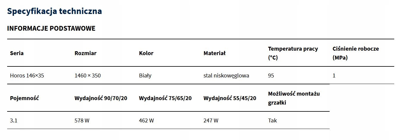 EXCELLENT HOROS grzejnik łazienkowy 146 x 35 biały Kod producenta GREX.HO146.35.WH