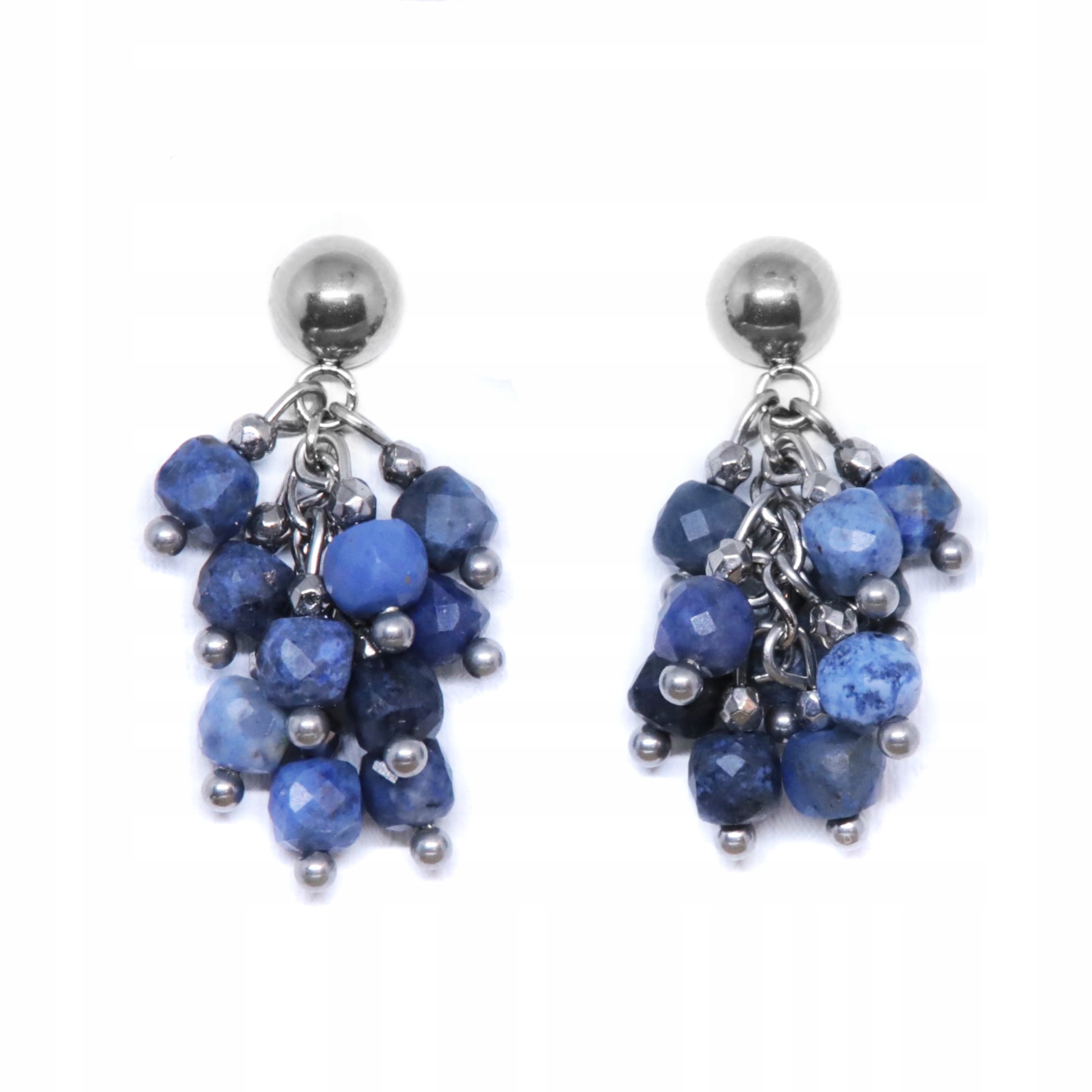 Náušnice tyčinky šroubky safír hematit Ocel Ušlechtilý polský výrobek