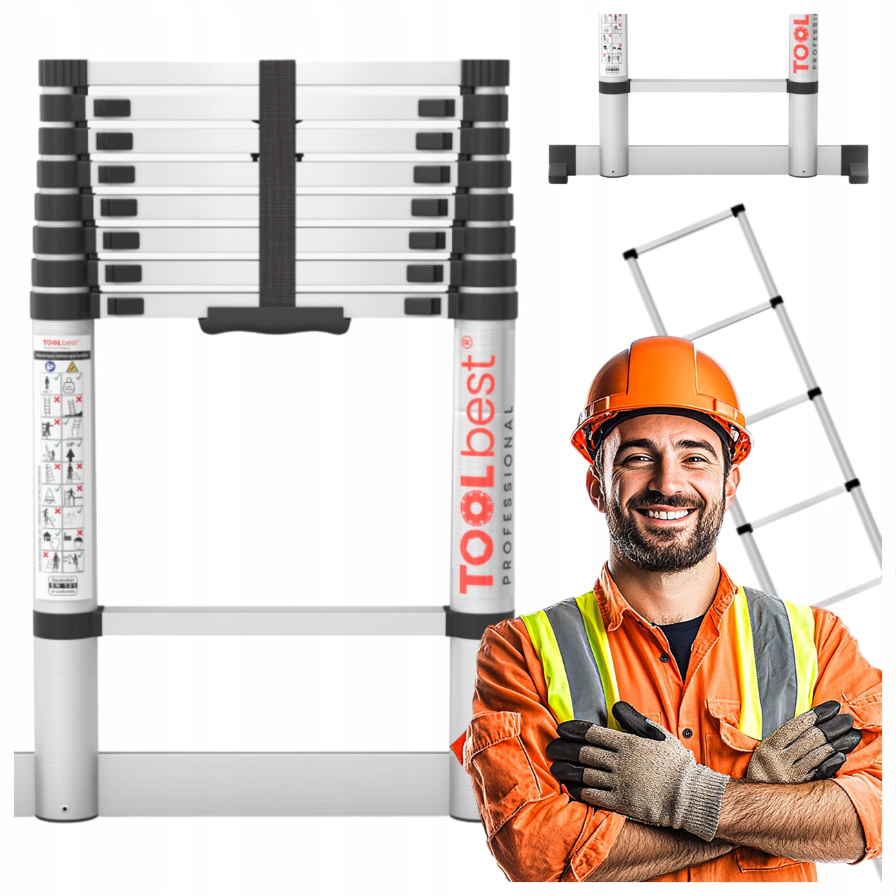 Teleskopický Žebřík Skládací Žebřík 2,6 M, 9 Příčků Toolbest