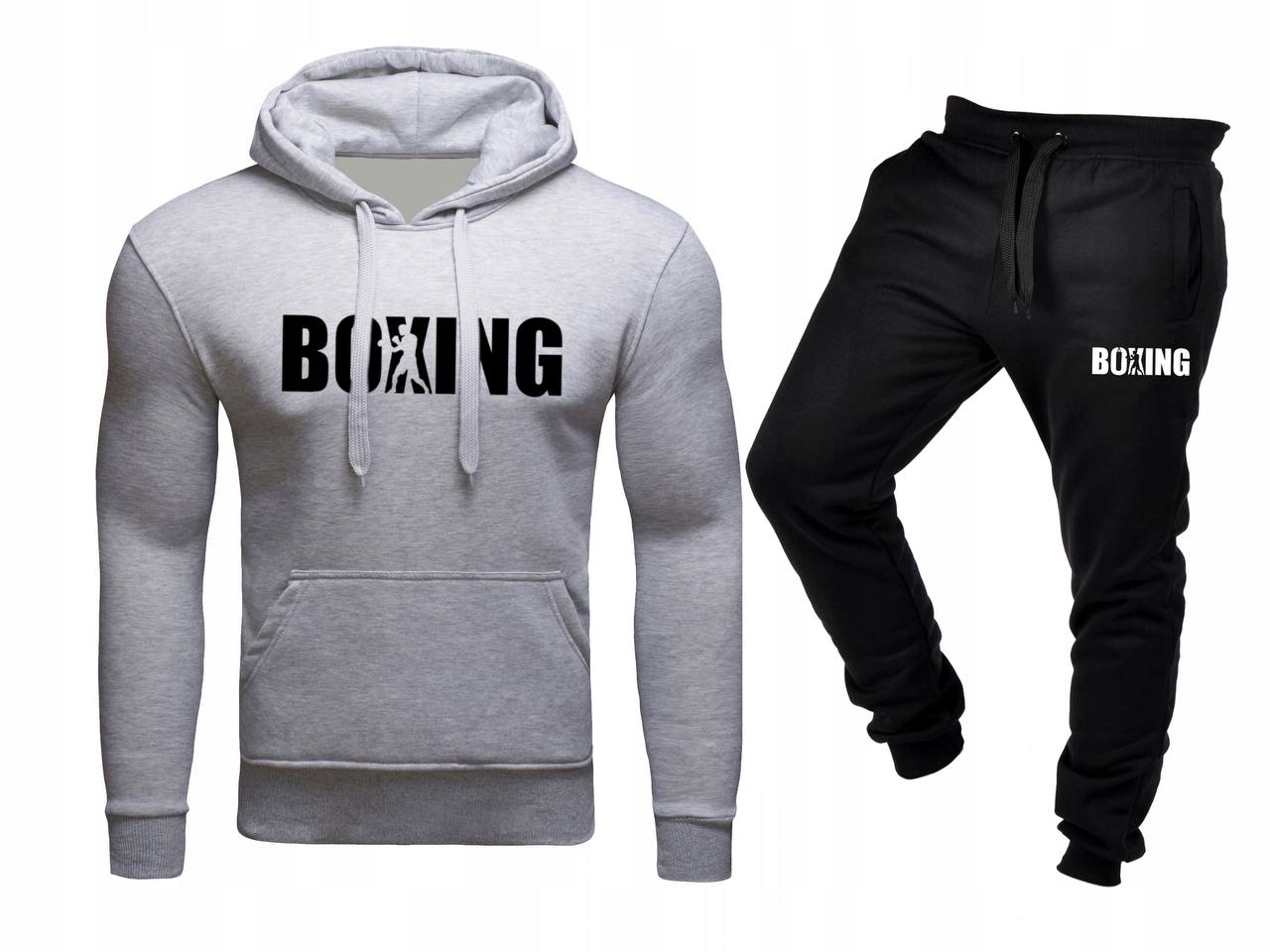 Tepláková Souprava Teplákovka Boxing Mikina A Kalhoty Šedá Černá XL